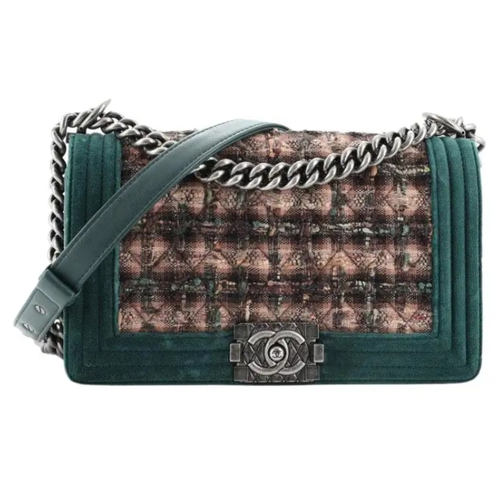 Chanel Paris-Edinburgh Velvet & Tweed Old Medium Boy Bag